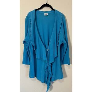 Oh My Gauze Blue Cascade Waterfall Wrap Cardigan Blue 100% Cotton Large